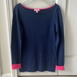 Lily Pulitzer navy blue with pink trim sweater